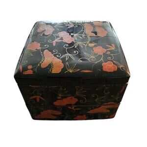 Vintage OMC Japan Triple 3 Stacking Trinket Jewelry Keepsake Boxes Lid Floral
